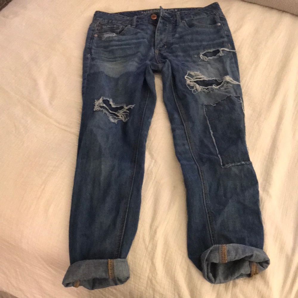 Ae tomgirl patchwork jeans